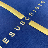 Camiseta Masculina Cruz Jesuscristo Dorada #color_azul