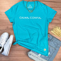 Camiseta Feminina Calma, Confia. - Turquesa