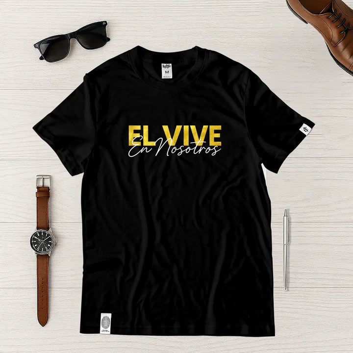 Camiseta Masculina El vivo en nosotros #color_negra