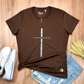Camiseta Feminina Cruz Plata Jesuscristo - Marron