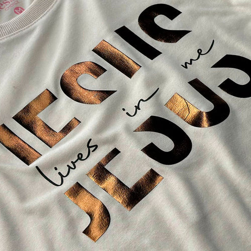 Camiseta Feminina Jesus vive en mi Jesus #color_beige