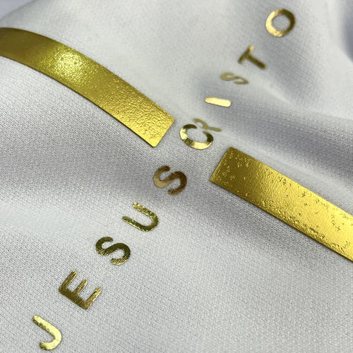 Camiseta Masculina Cruz Jesuscristo Dorada #color_blanca