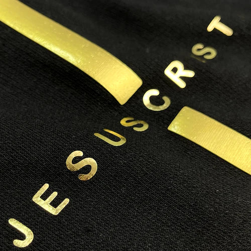 Camiseta Masculina Cruz Jesuscristo Dorada #color_negra