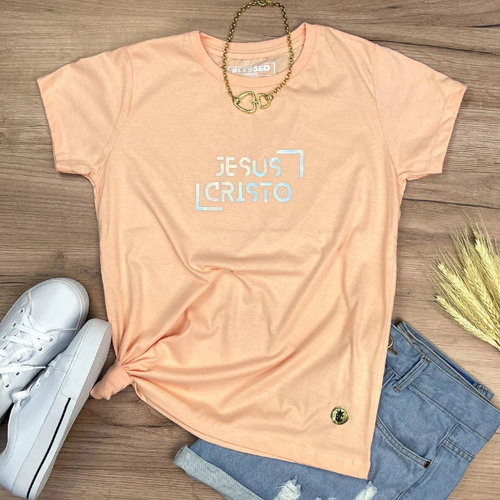 Camiseta Femenina  Fe y raya dorada #color_salmon