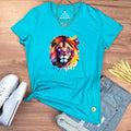 Camiseta Femenina Leon Colorido - Turquesa
