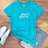 Camiseta Femenina  Fe y raya dorada #color_turquesa