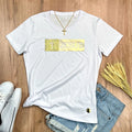Camiseta Femenina con aplique de Jesús con purpurina dorada - Blanca