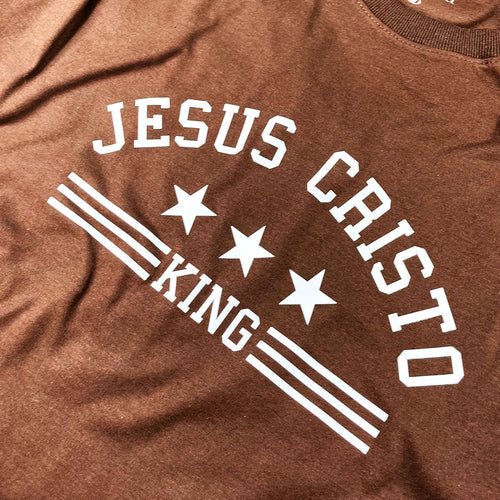 Camiseta Masculina Jesuscristo King #color_marron