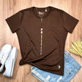 Camiseta Femenina  Fe y raya dorada - Marron