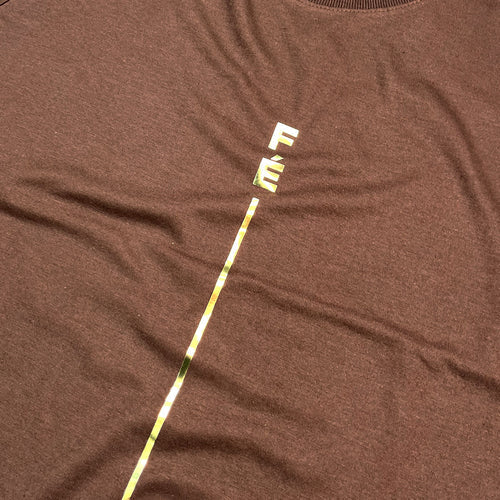 Camiseta Femenina  Fe y raya dorada #color_marron